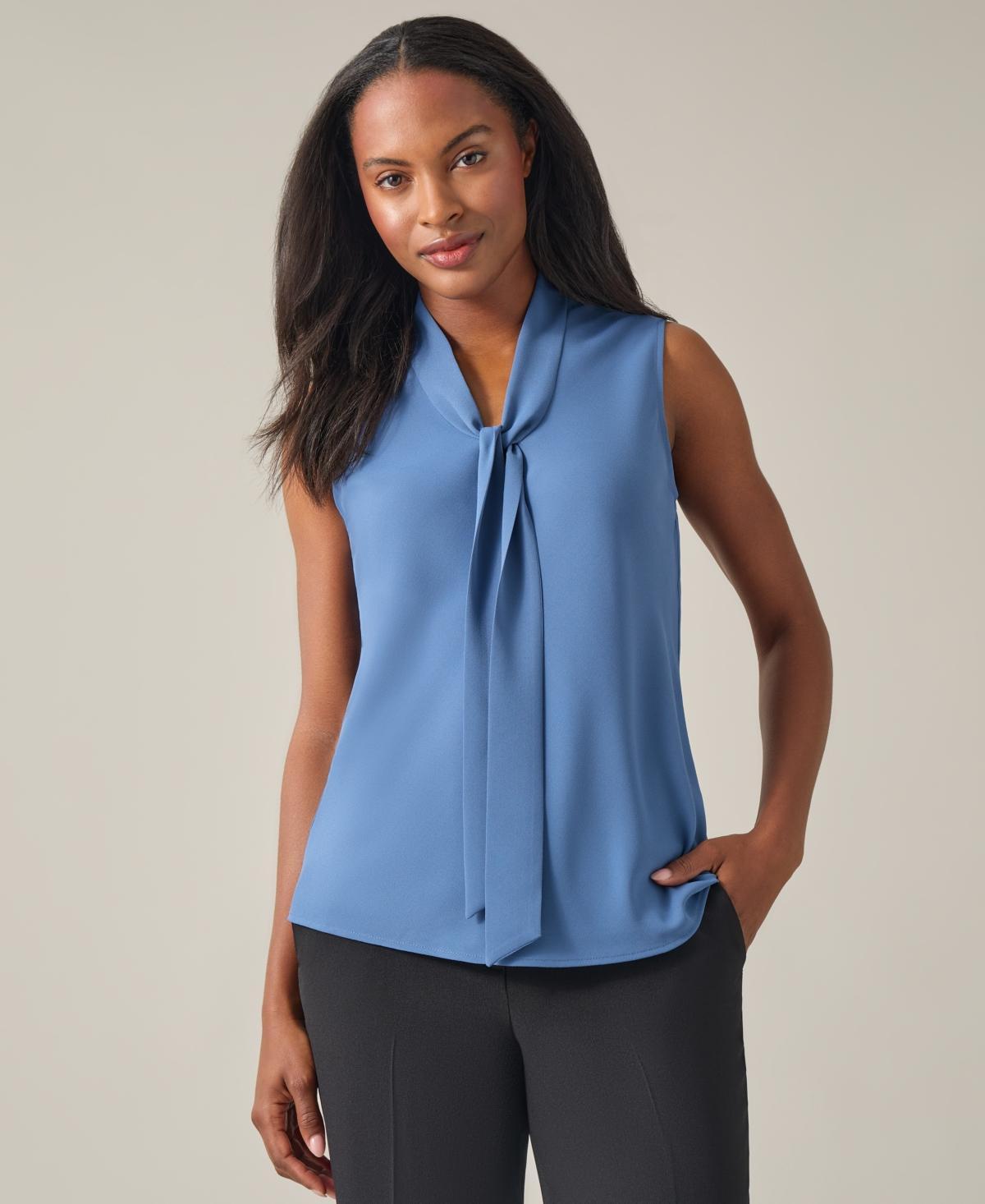 Kasper Womens Sleeveless Tie-Neck Top, Regular and Petite Sizes Product Image