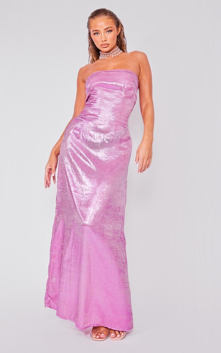 Bright Pink Textured Bandeau Maxi Dress Product Image