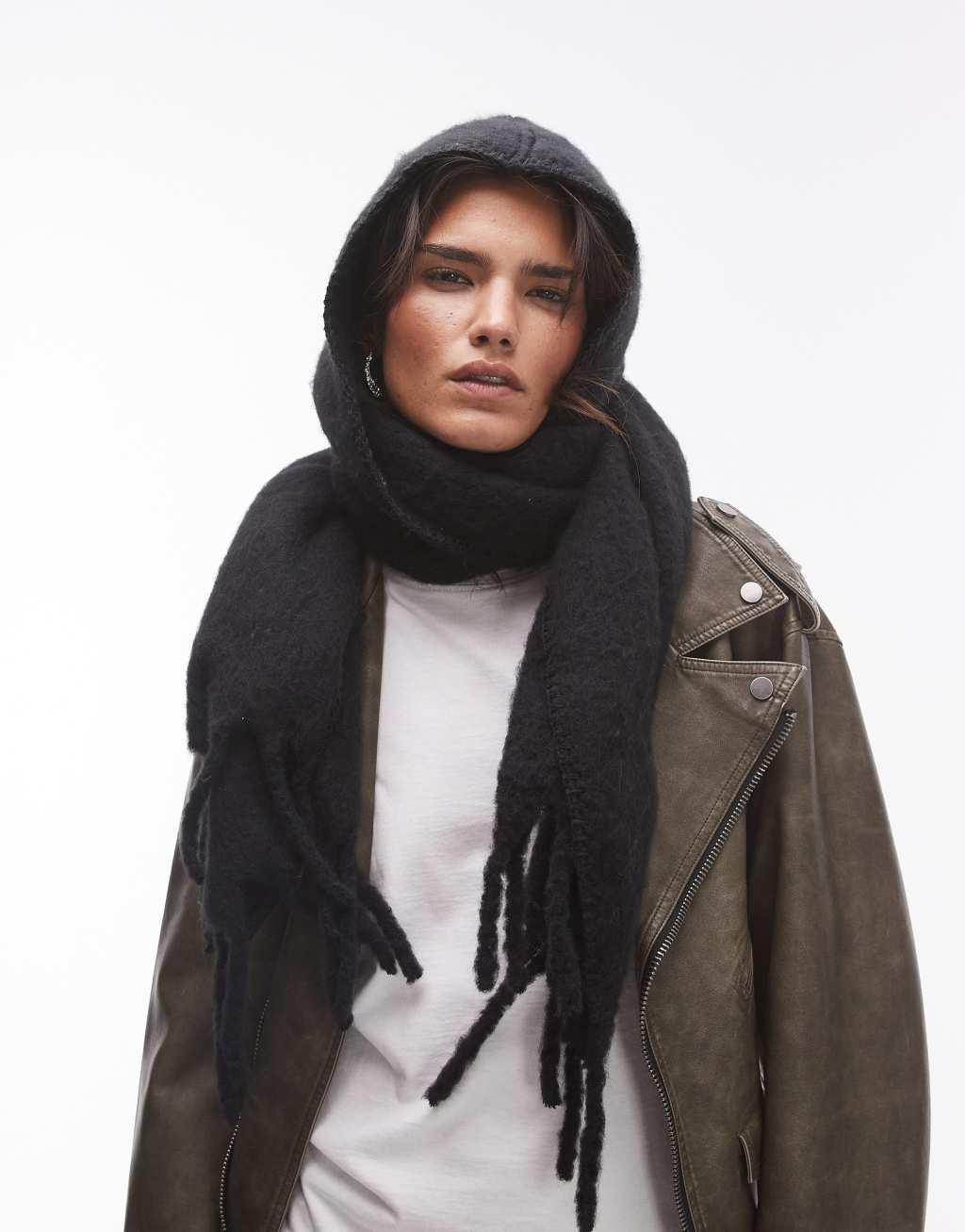 Topshop Saint hooded blanket scarf in black Product Image