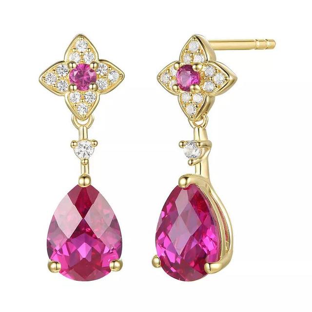 14k Gold Flash-Plated Lab-Created Ruby Drop Earrings, Womens, Gold Tone Product Image