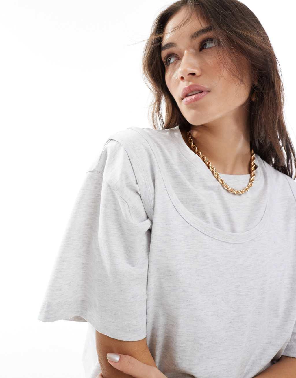 ASOS DESIGN double layer boxy tee in heather gray Product Image