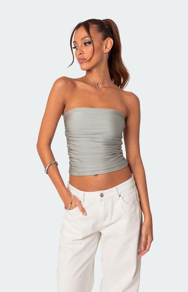 Edikted Women's Maxeen Shiny Gathered Tube Top Product Image