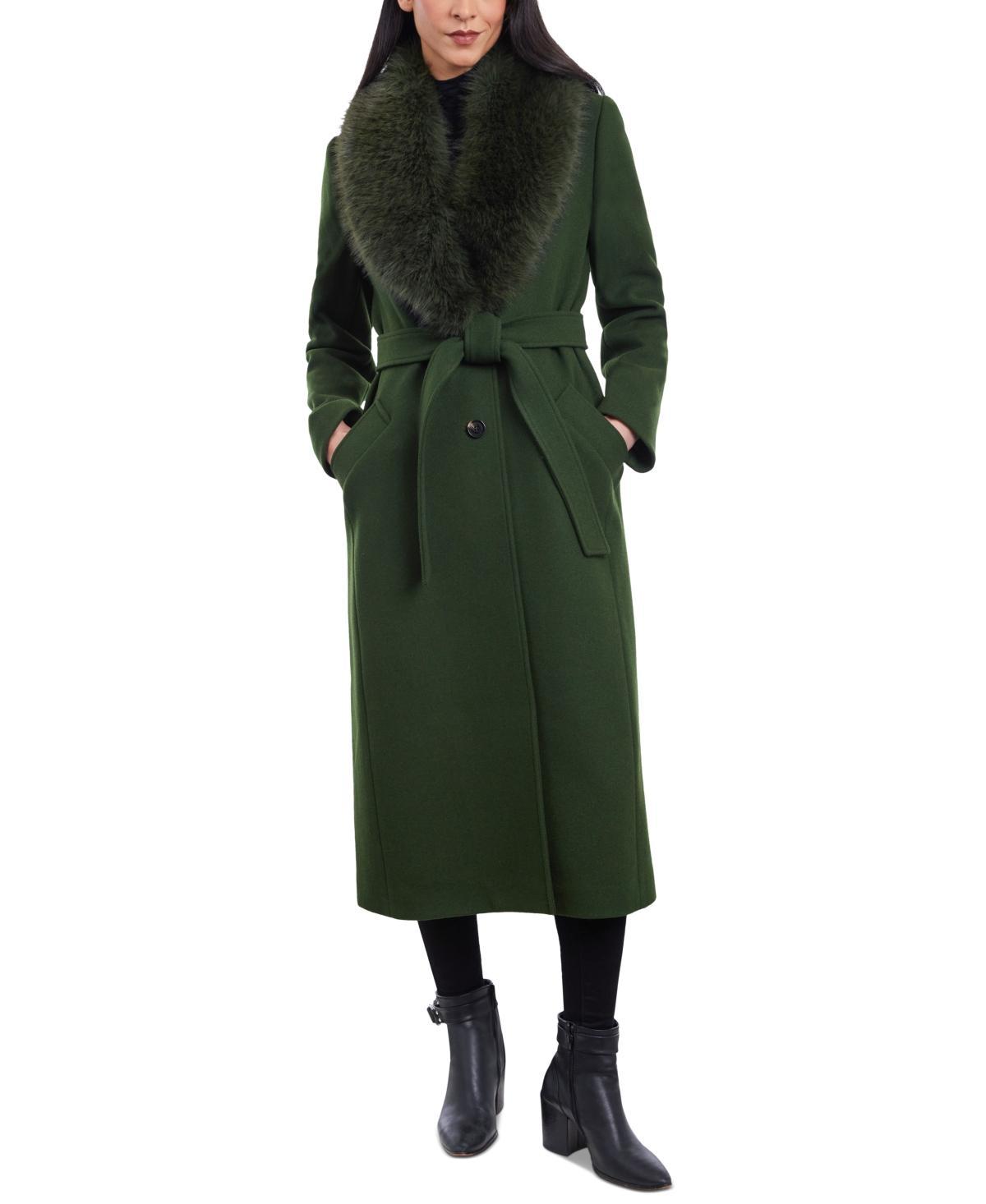 Michael Michael Kors Womens Faux-Fur-Collar Belted Coat Product Image