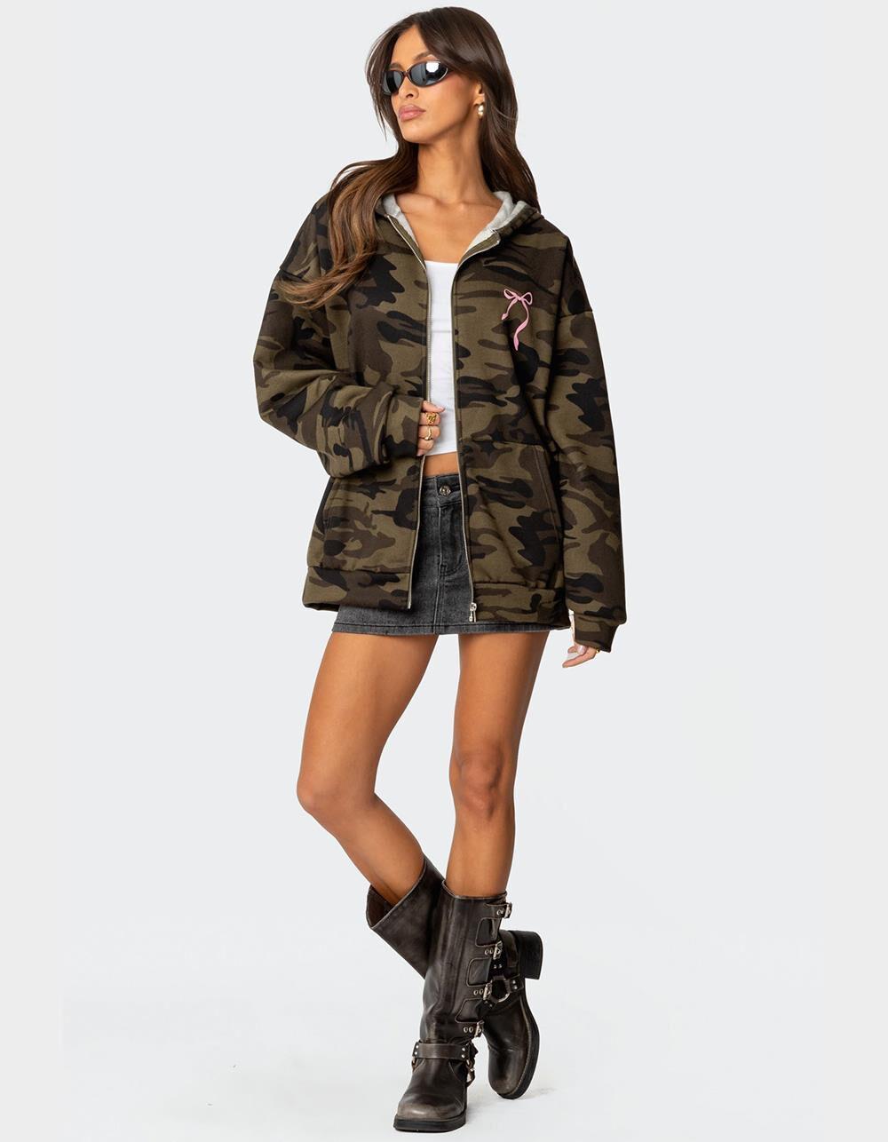 EDIKTED Camo Oversized Bow Detail Hoodie Product Image