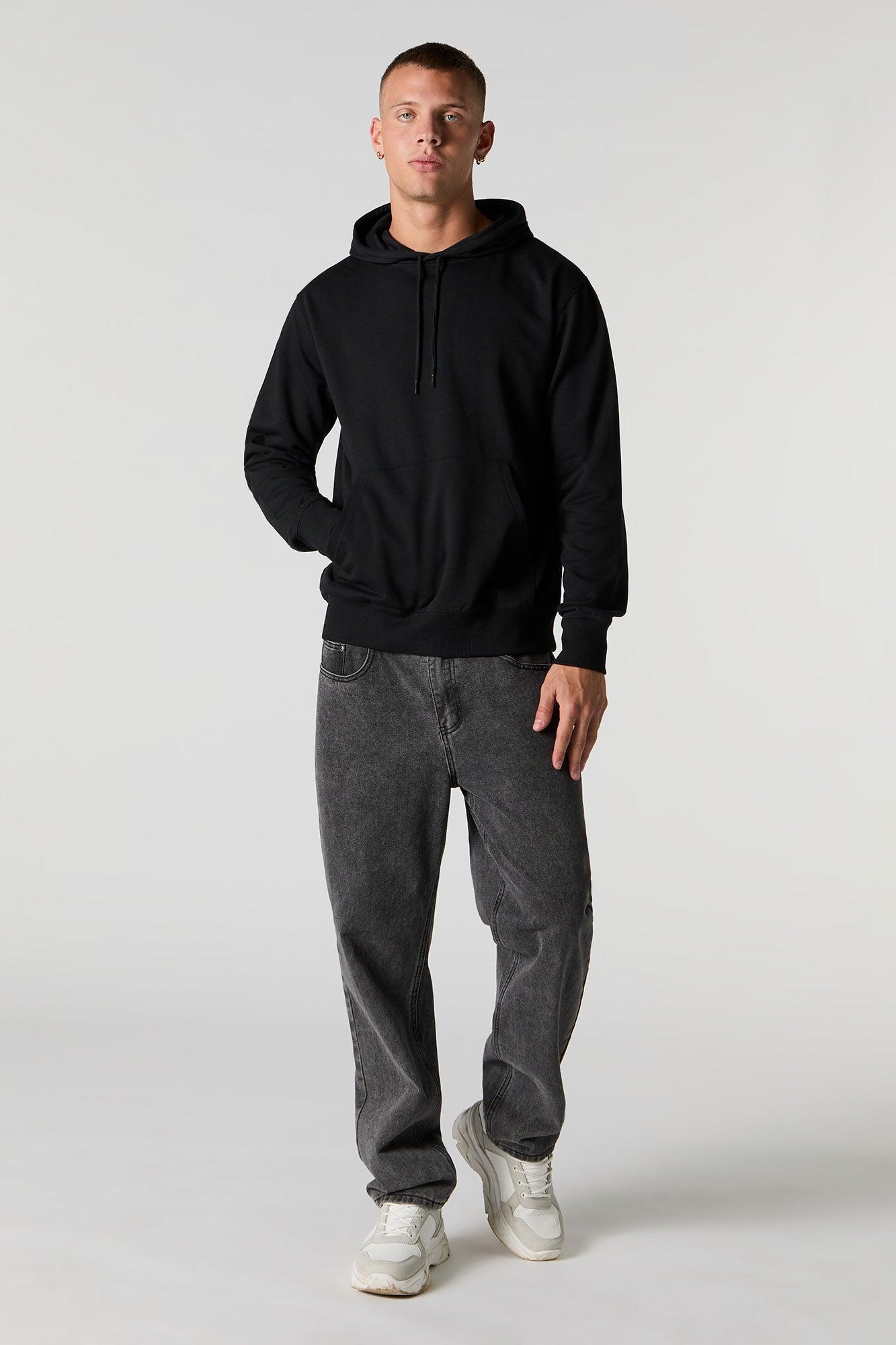 Solid Fleece Drawstring Hoodie Male Product Image