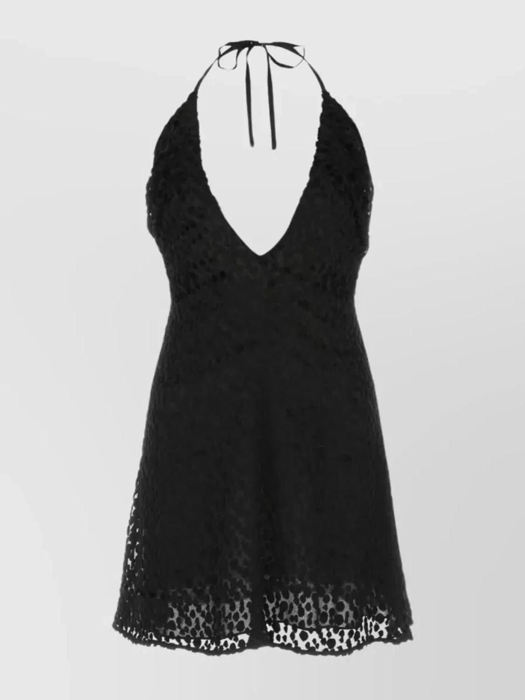 V-neck A-line Lace Mini Dress In Black product image