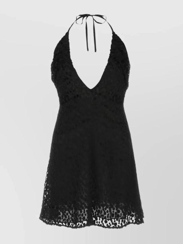 V-neck A-line Lace Mini Dress In Black Product Image