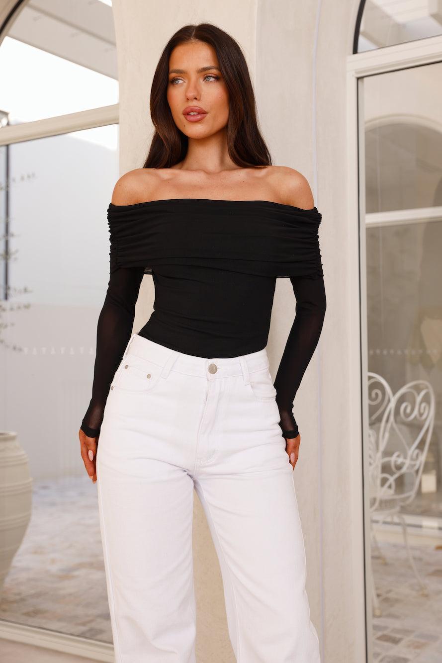 Chérie Off Shoulder Mesh Bodysuit Black Product Image