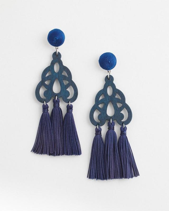 Chico's No Droop Neutral Fringe Earrings   Chico's - Navy Blue - Women Product Image