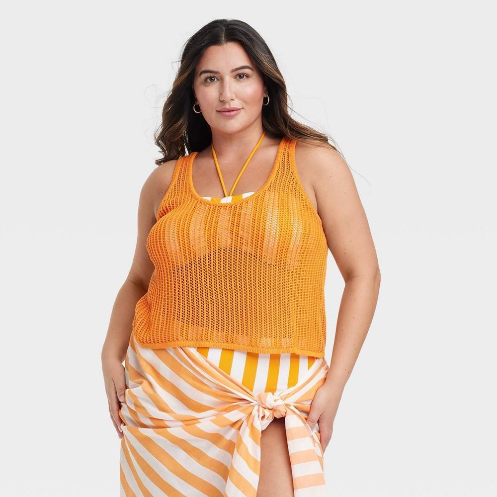 Womens Beach Bungalow Scoop Neck Sweater Tank Top - A New Day Orange 3X Product Image