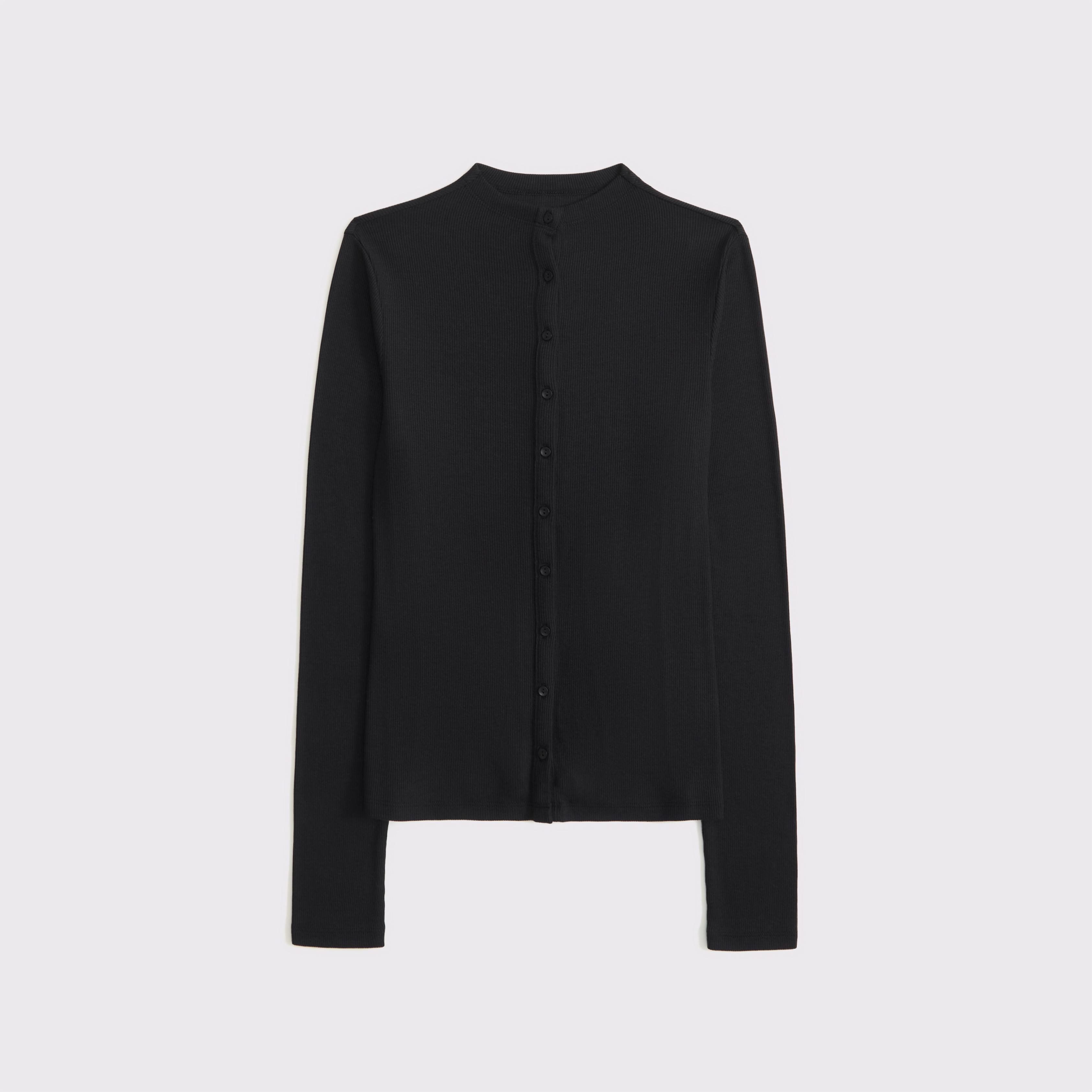 Long-Sleeve Mockneck Button-Through Top Product Image