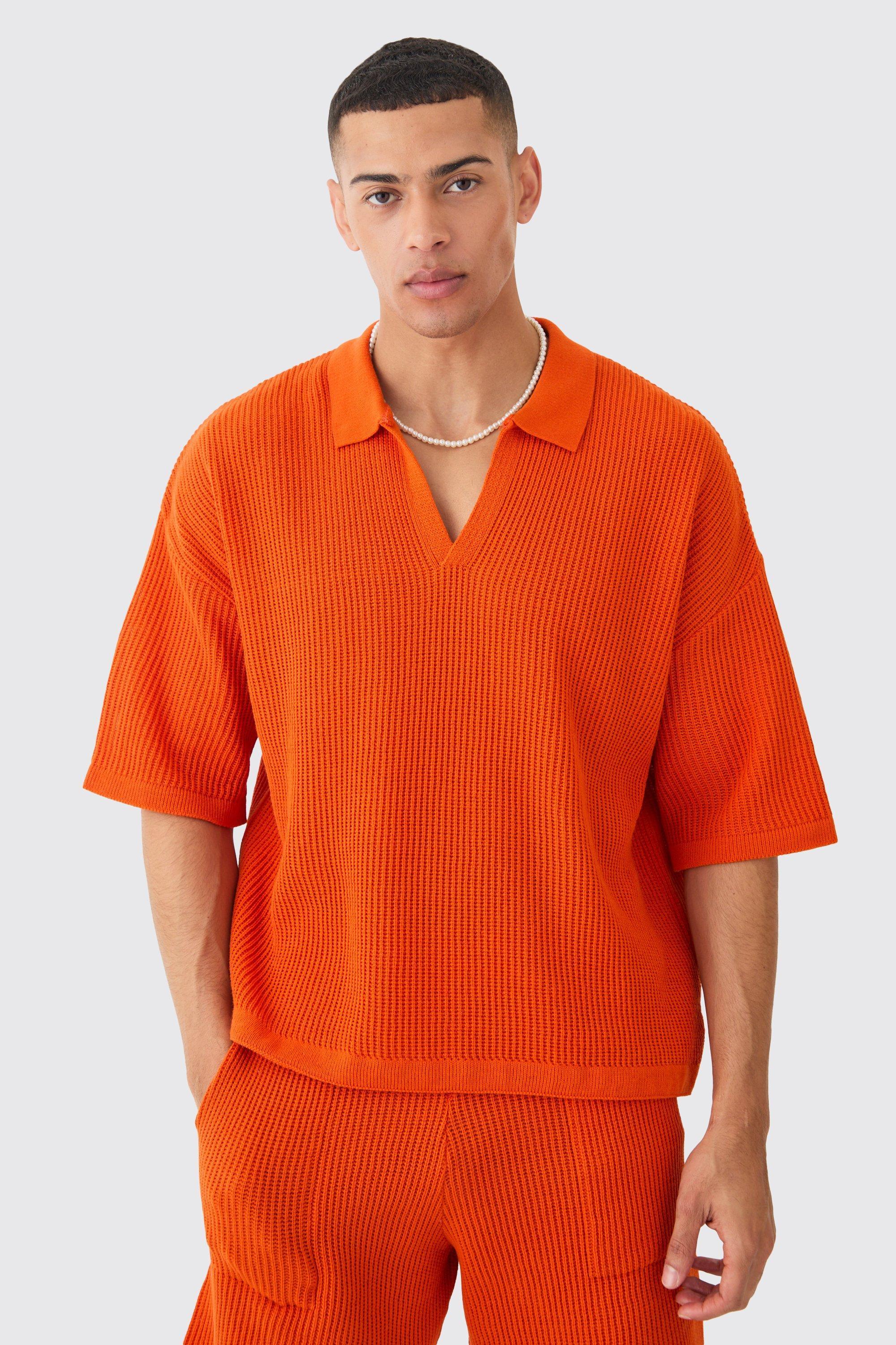 Boxy Short Sleeve Ribbed Knit Polo | boohooMAN USA Product Image