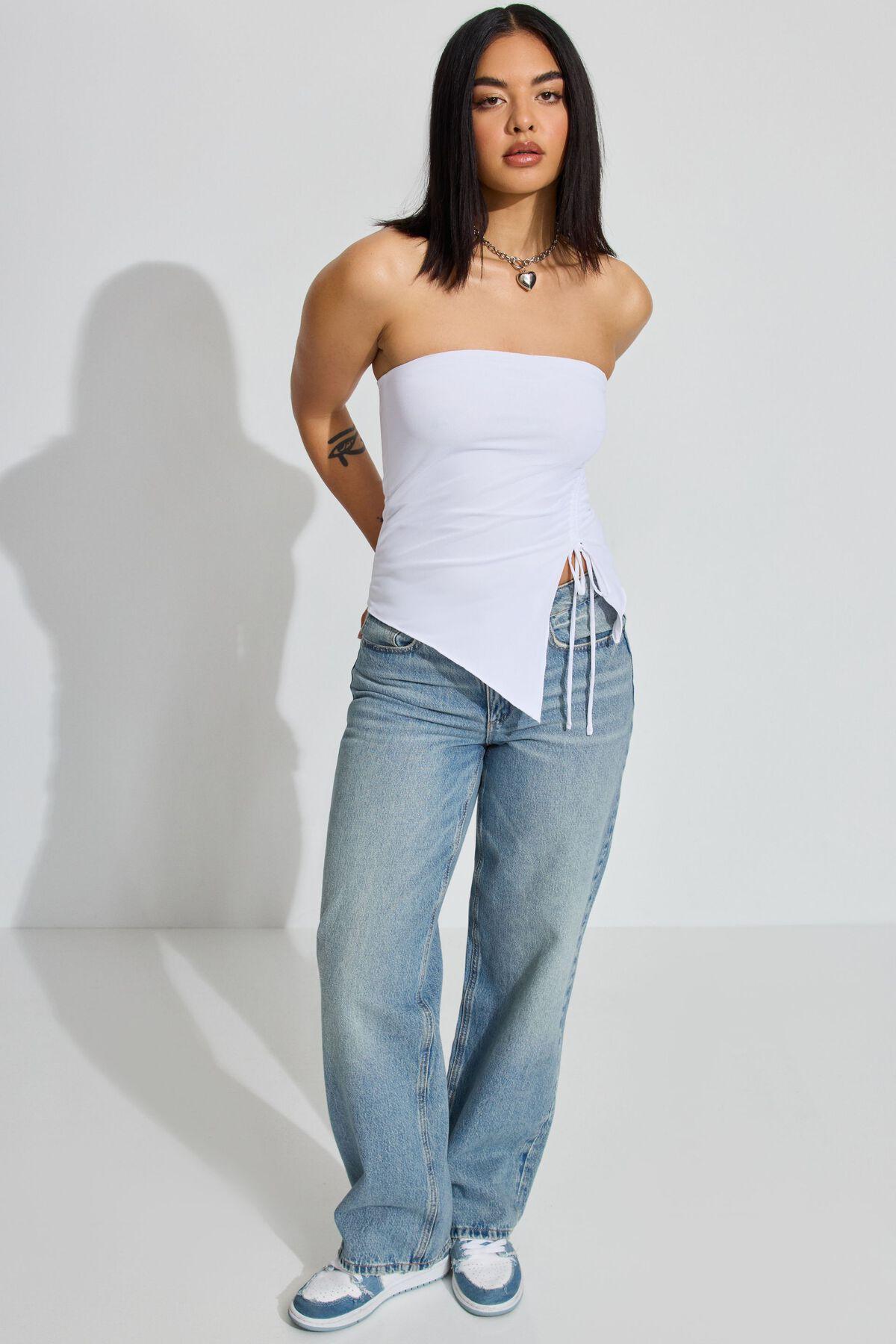 Shirred Asymmetric Tube Top Product Image