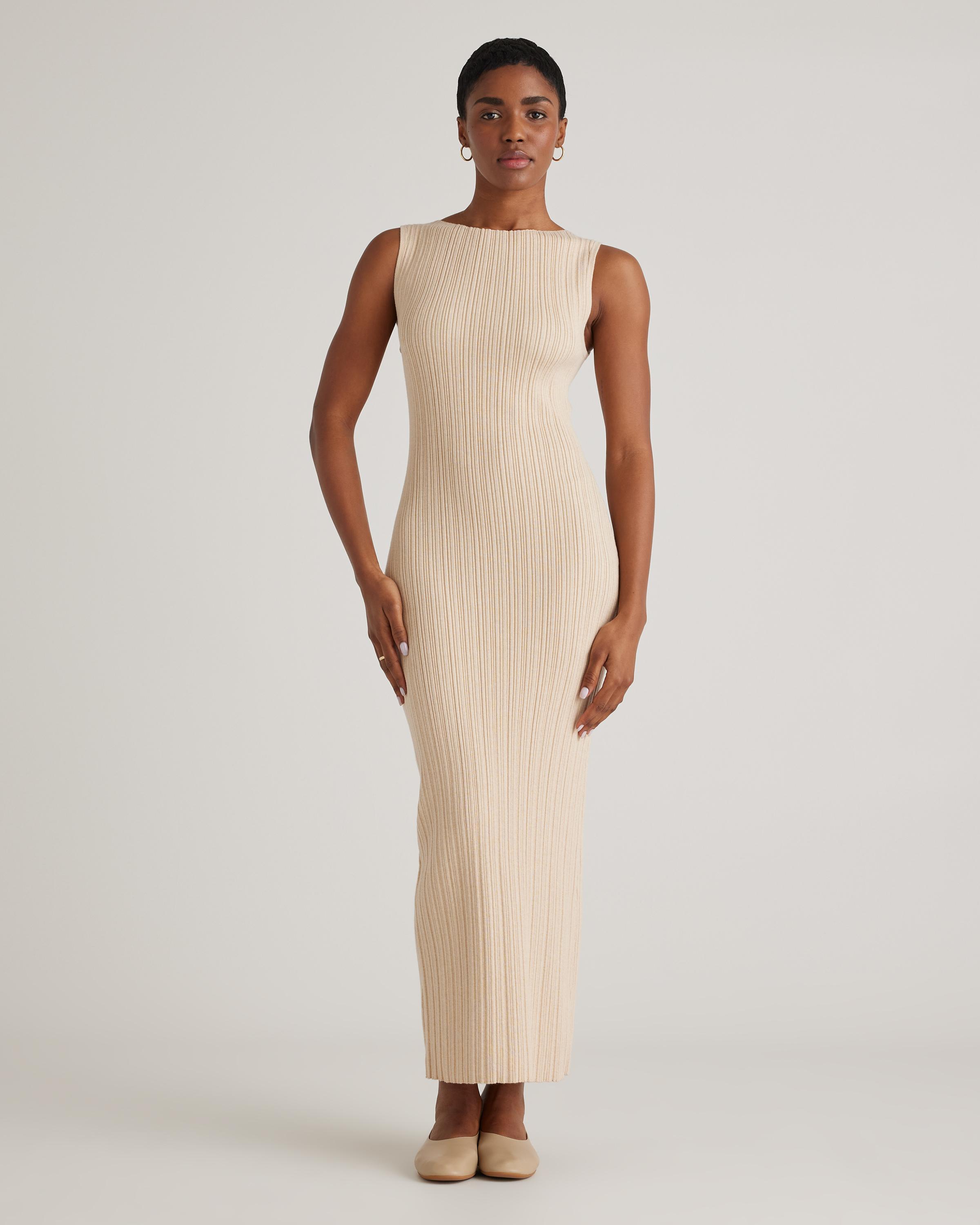 Cotton Cashmere Ribbed Sleeveless Midi Dress Product Image