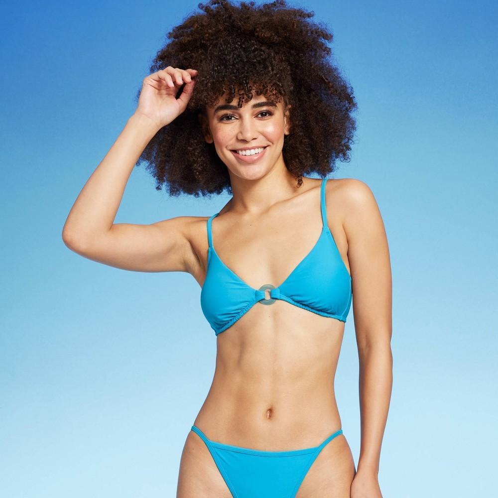 Womens Center Front Ring Triangle Bikini Top - Wild Fable Blue M Product Image