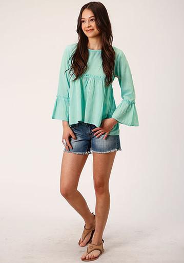 SALE Roper® Ladies' Blue Turquoise Empire Waist Bell Sleeve Shirt Product Image