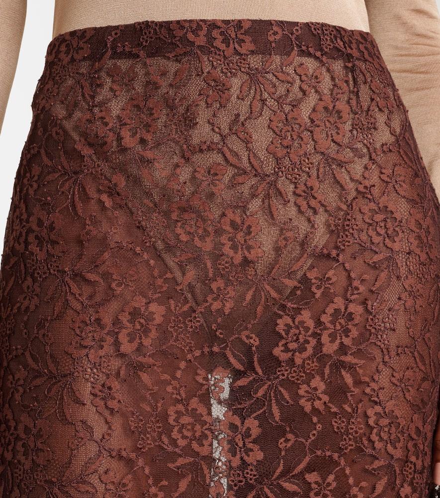 SAINT LAURENT Floral Lace Pencil Skirt In Brown Product Image