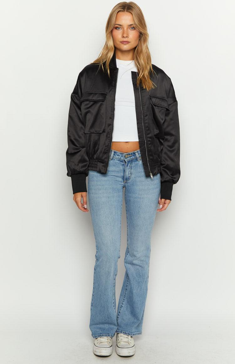 Keziah Black Satin Bomber Jacket Product Image