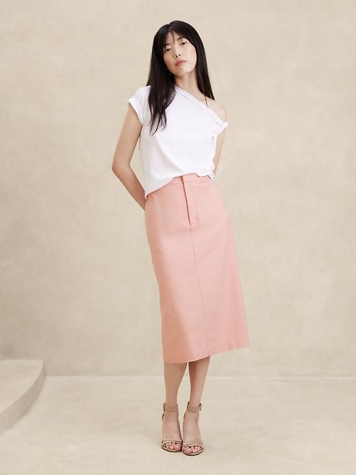 Linen-Blend Herringbone Midi Skirt Product Image