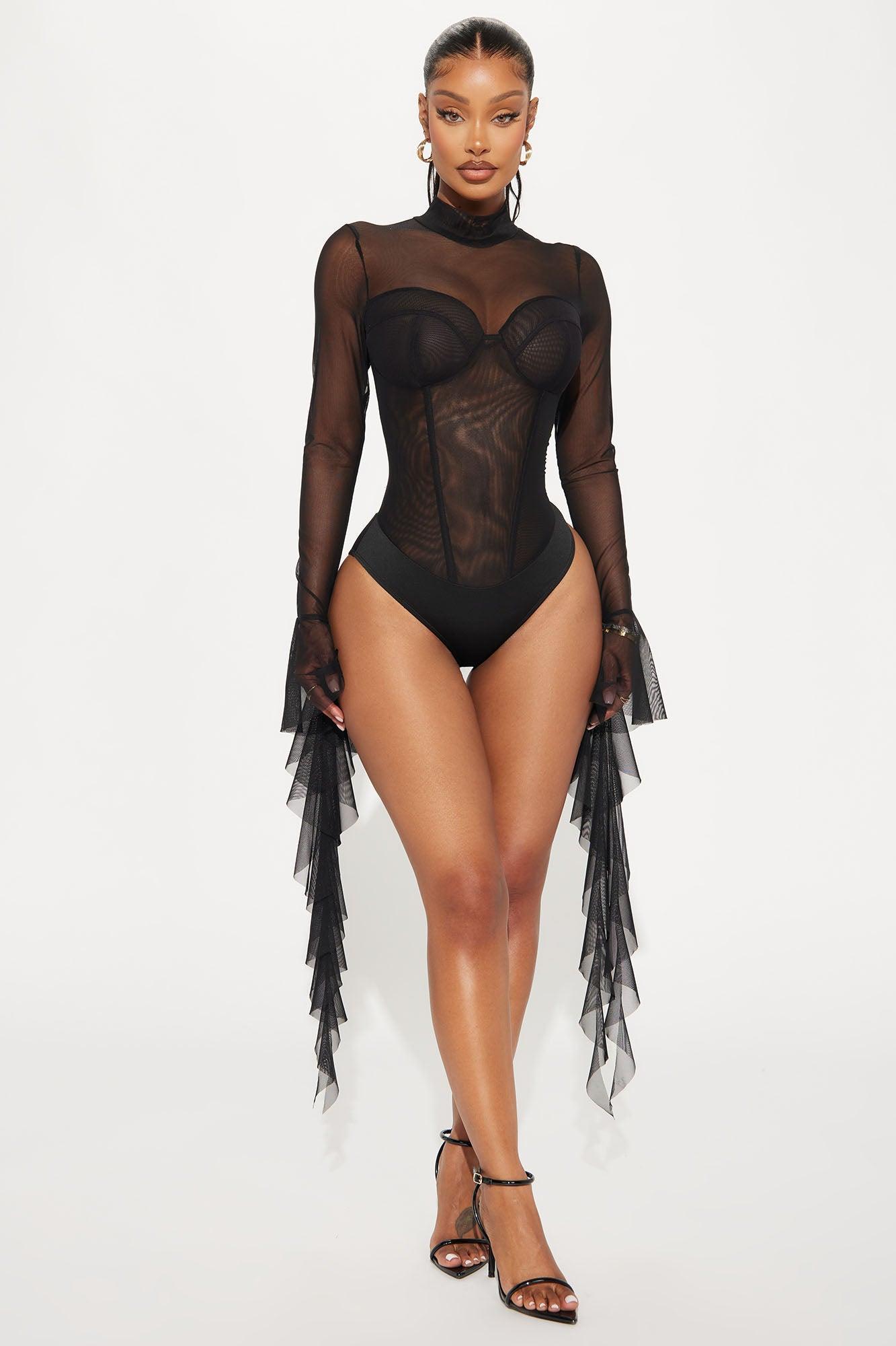 On The List Ruffle Bodysuit - Black Product Image