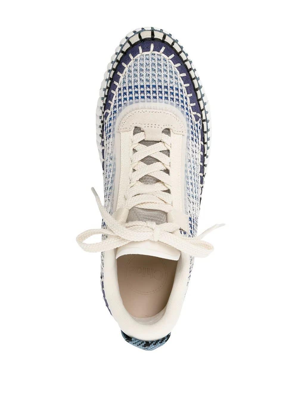 CHLOÉ Nama Embroidered Suede And Recycled-mesh Sneakers In Blue Product Image