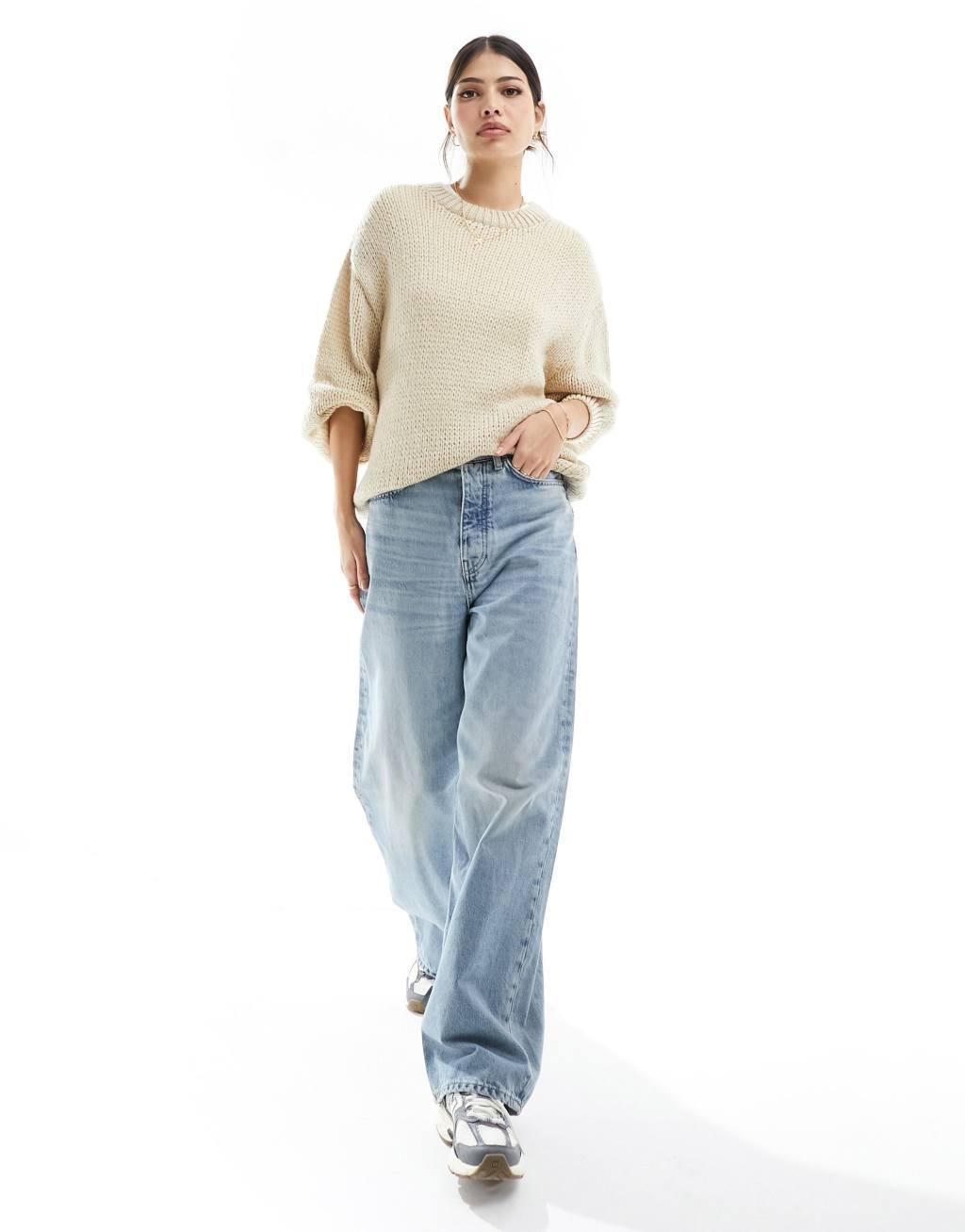 ASOS DESIGN oversized crew neck sweater with balloon sleeves Product Image