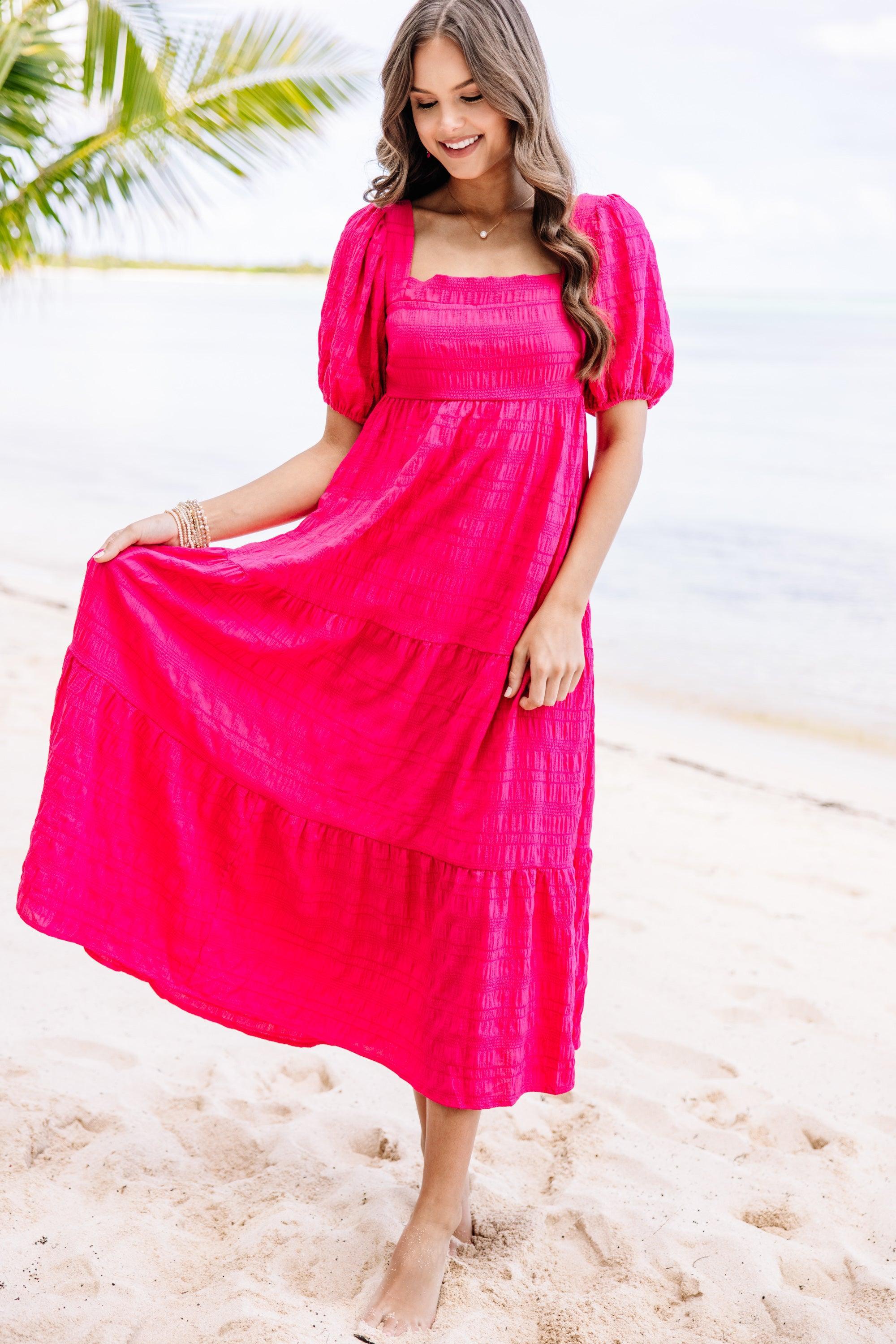 Think About It Fuchsia Pink Midi Dress Female Product Image