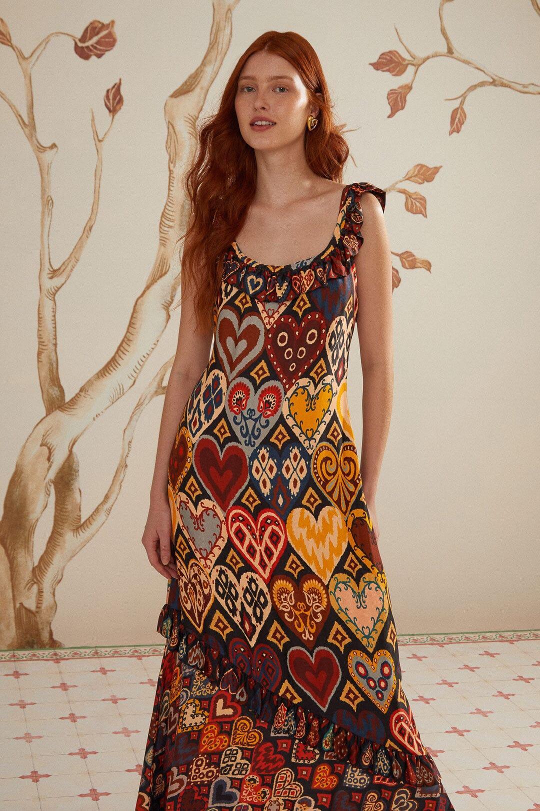 Black Hearts Ikat LENZING™ ECOVERO™ Viscose Maxi Dress Product Image