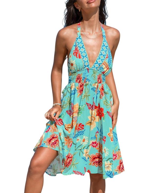 Cupshe Womens Tropical Floral Plunging Halterneck Midi Beach Dress - Light Product Image