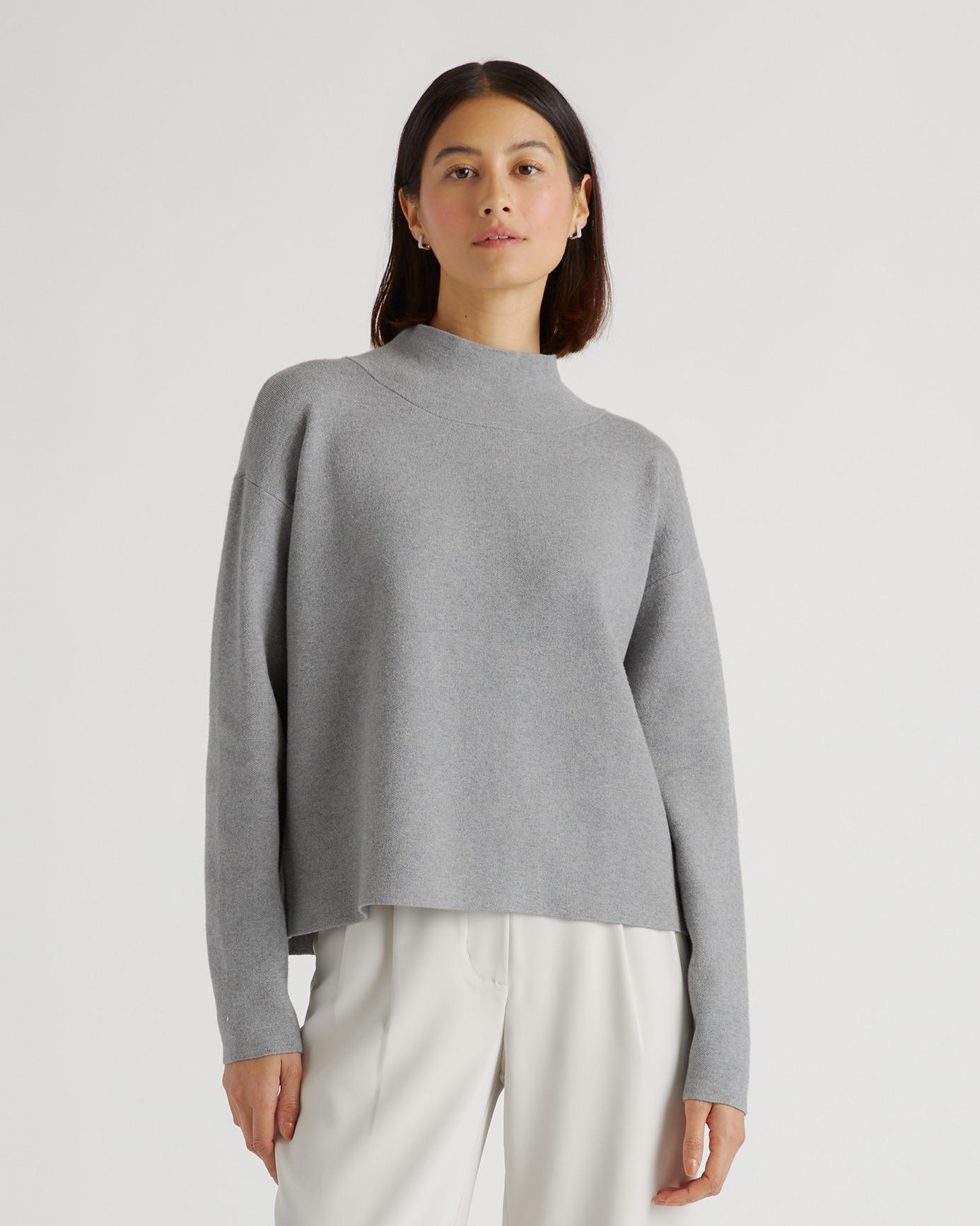 Womens Eco-Knit Milano Stitch Mock Neck Pullover in Heather Grey, Size XL, Viscose by Quince Product Image