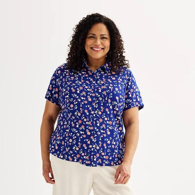 Plus Size Croft & Barrow Camp Shirt, Womens Blue Tossed Floral Product Image