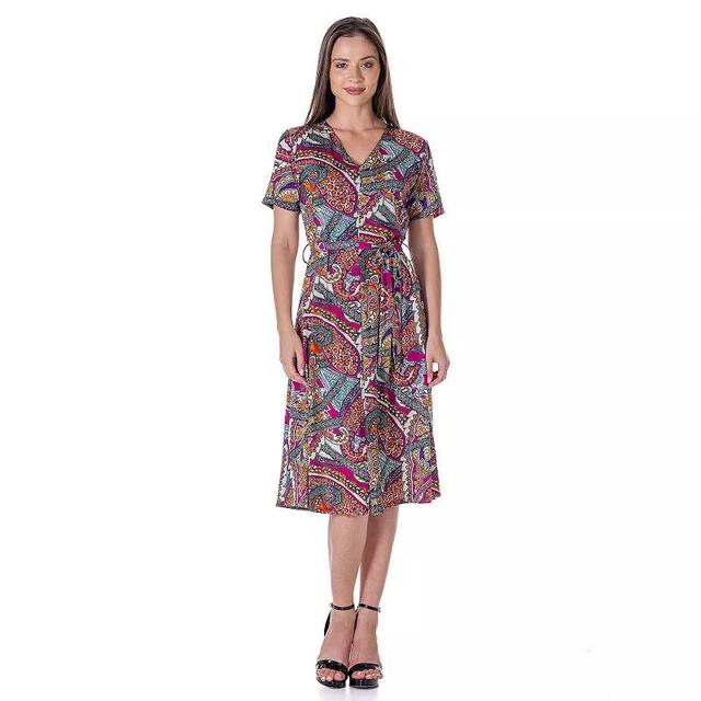 Womens 24Seven Comfort Short Sleeve Tie Waist Midi Dress Product Image