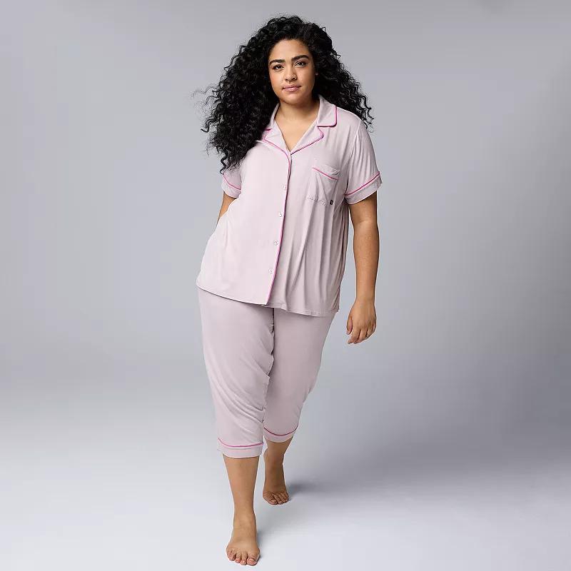 Plus Size Simply Vera Vera Wang Basic Luxury Pajama Shirt & Pajama Capris Set, Womens Pink Product Image