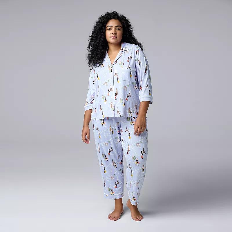 Plus Size Simply Vera Vera Wang 3/4-Sleeve Pajama Top & Crop Pajama Pants Set, Womens Product Image