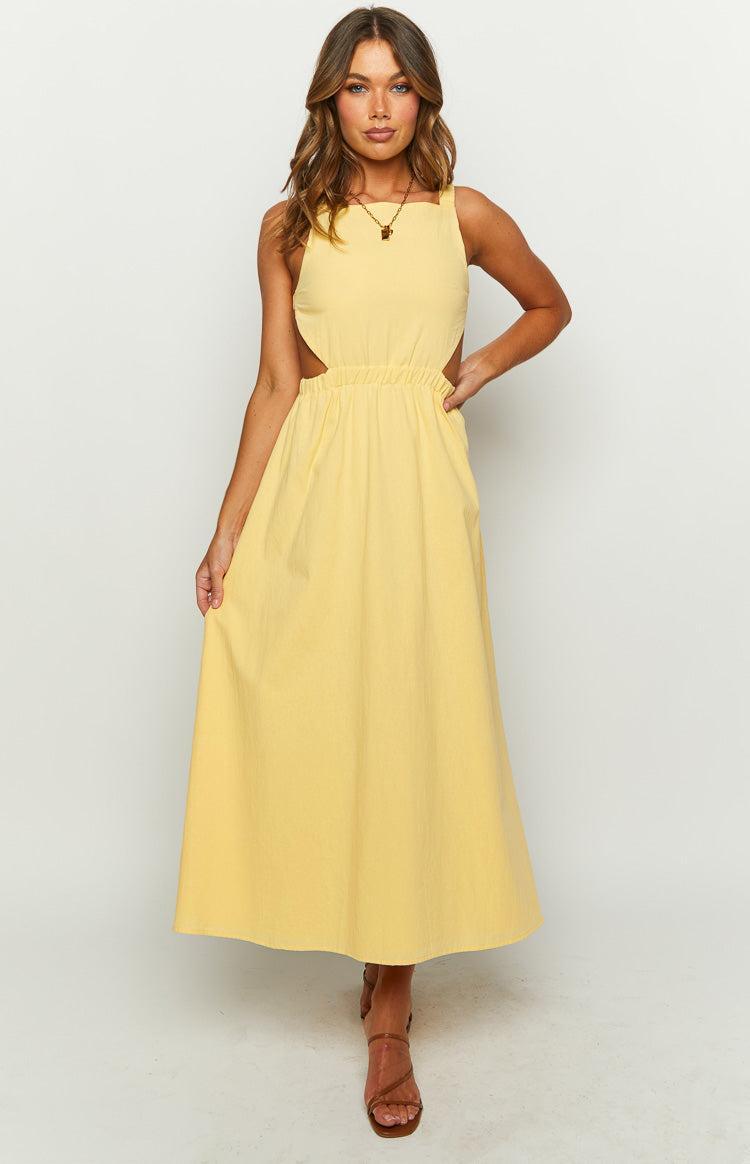 Kensington Yellow Backless Midi Dress Product Image