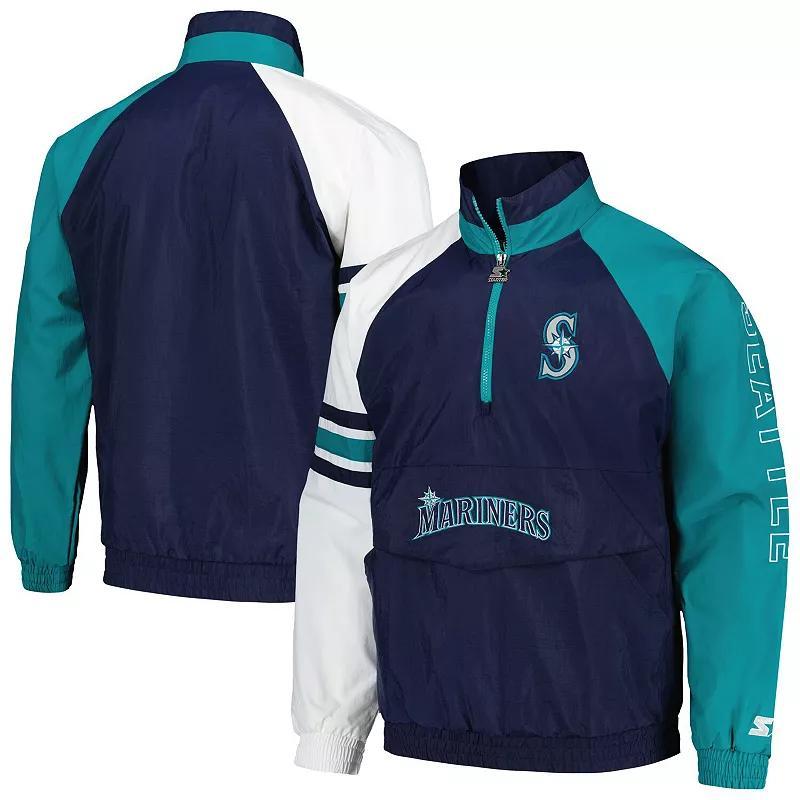 Mens Starter /White Seattle Mariners Elite Raglan Half-Zip Jacket Blue Product Image