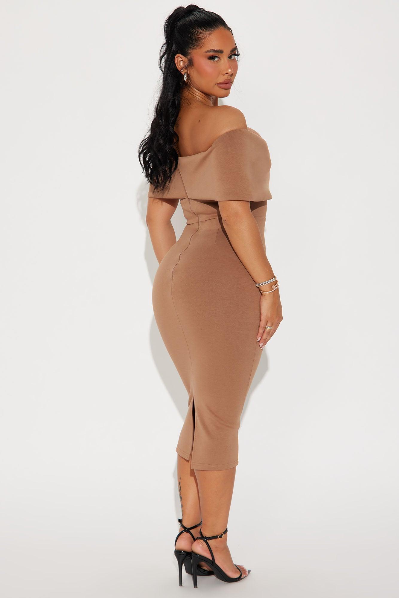 Emmabella Off Shoulder Midi Dress - Mocha Product Image