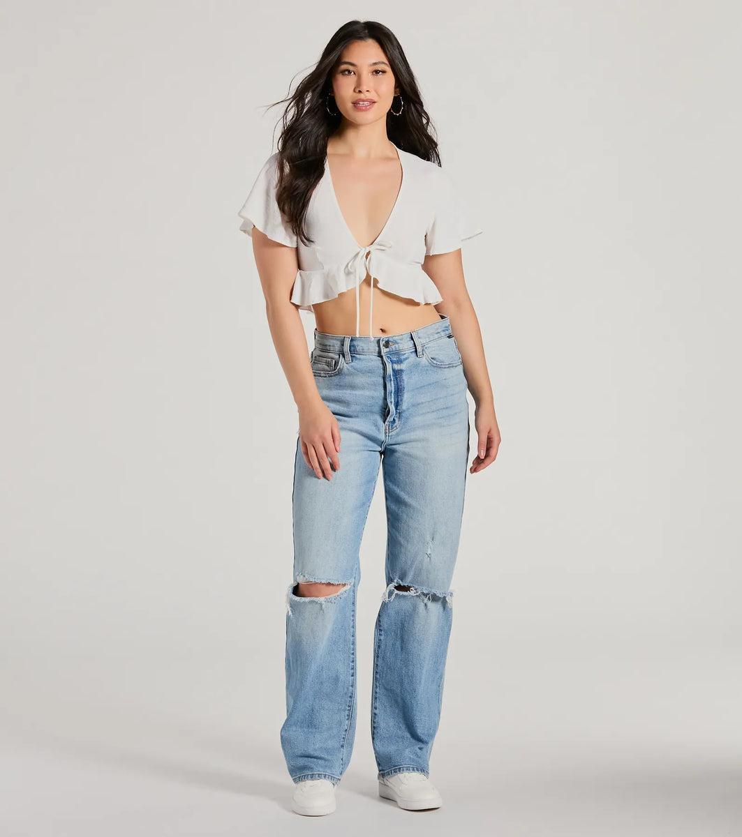 Sweeten Me Up Flutter Sleeve Tie Front Crop Top Product Image