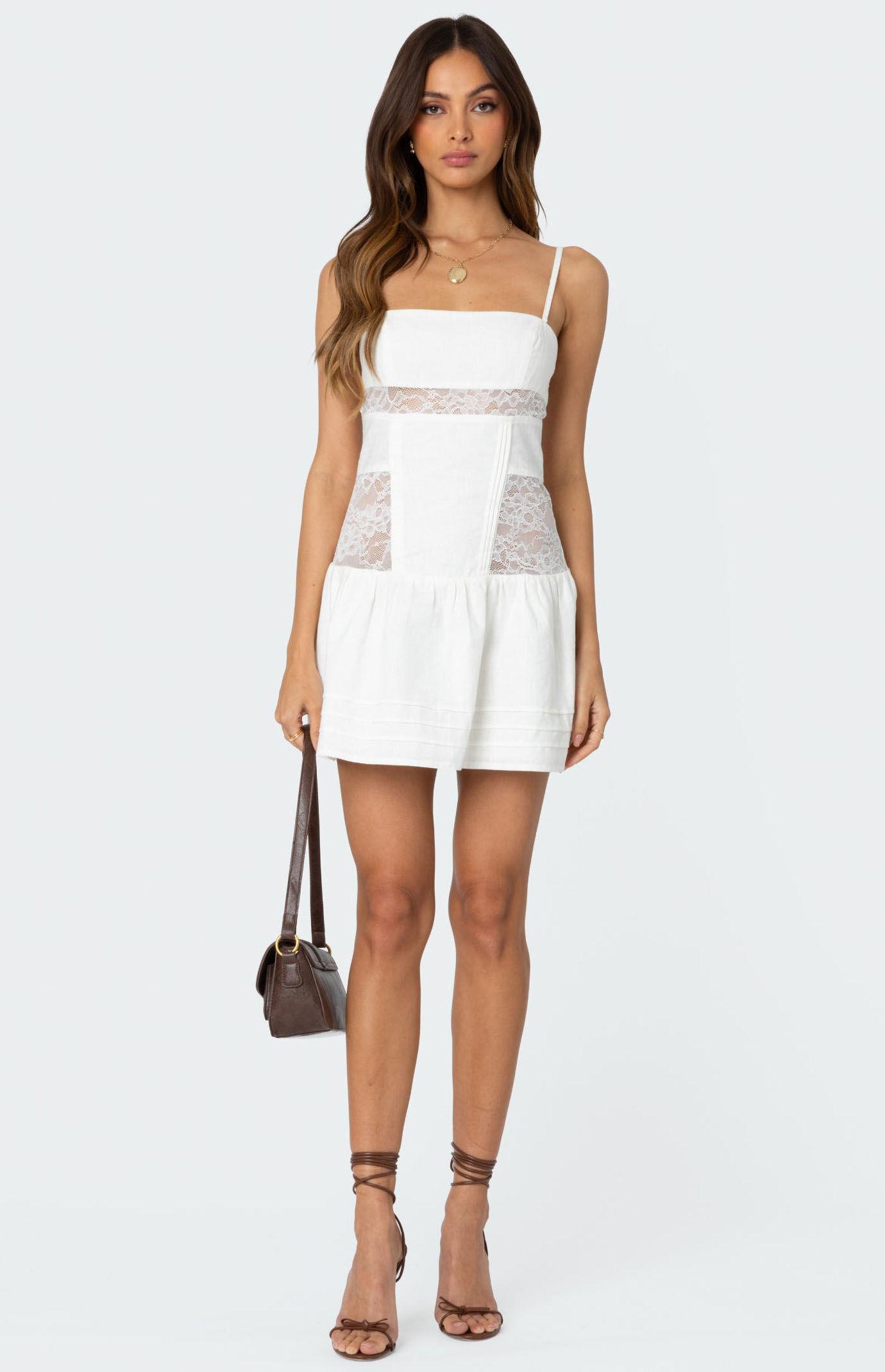 Edikted Women's Lacey Linen Look Mini Dress Product Image