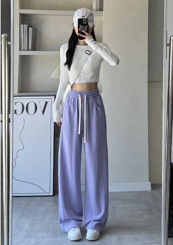 High Rise Wide Leg Plain Sweatpants Product Image