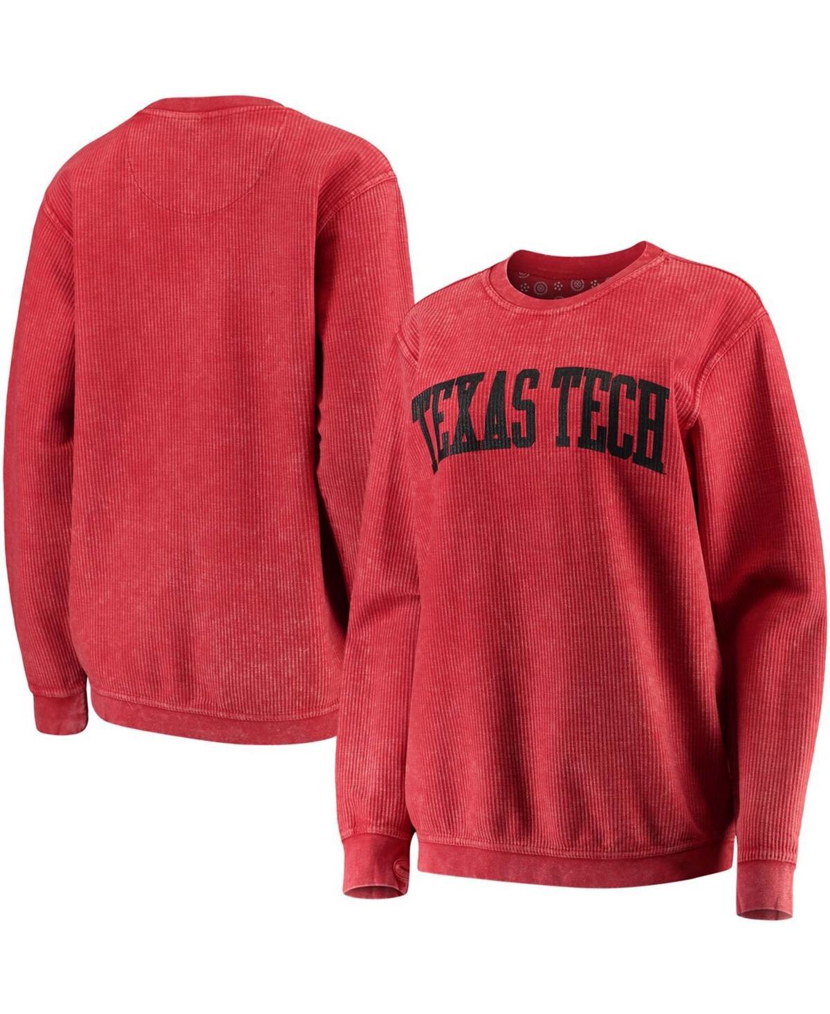 Womens Pressbox Texas Tech Raiders Comfy Cord Vintage Wash Basic Arch Pullover Sweatshirt Product Image