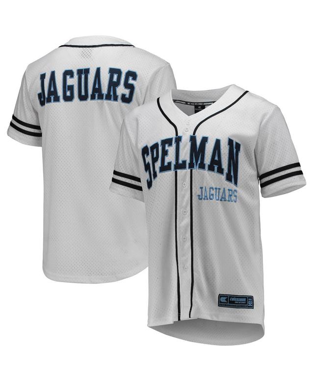 Mens Colosseum White and Navy Spelman College Jaguars Free Spirited Baseball Jersey - White, Navy Product Image