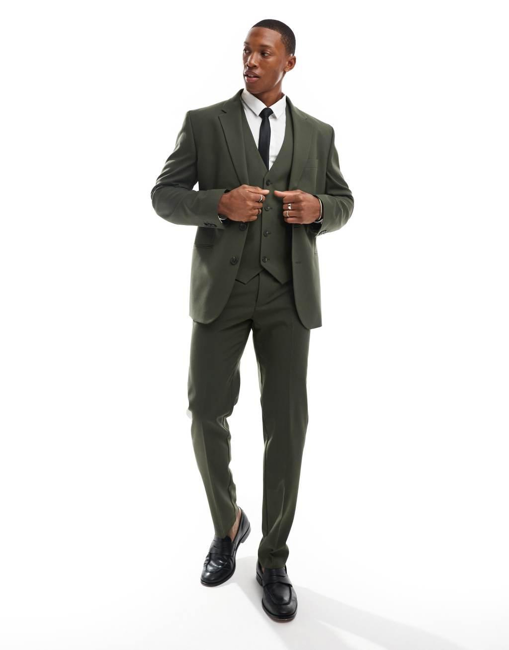 ASOS DESIGN slim suit jacket in khaki Product Image