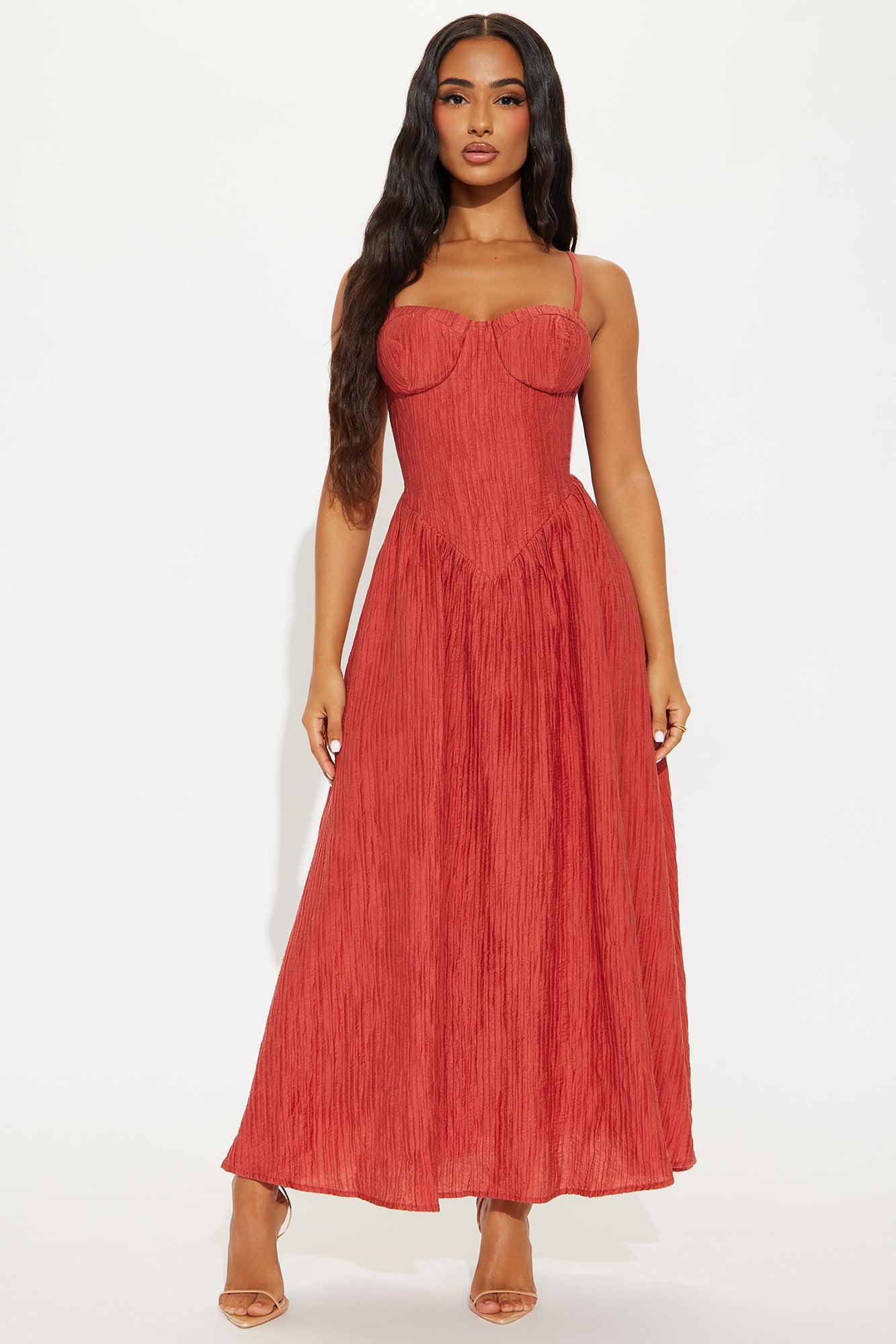 Phoebe Textured Corset Midi Dress - Rust Product Image