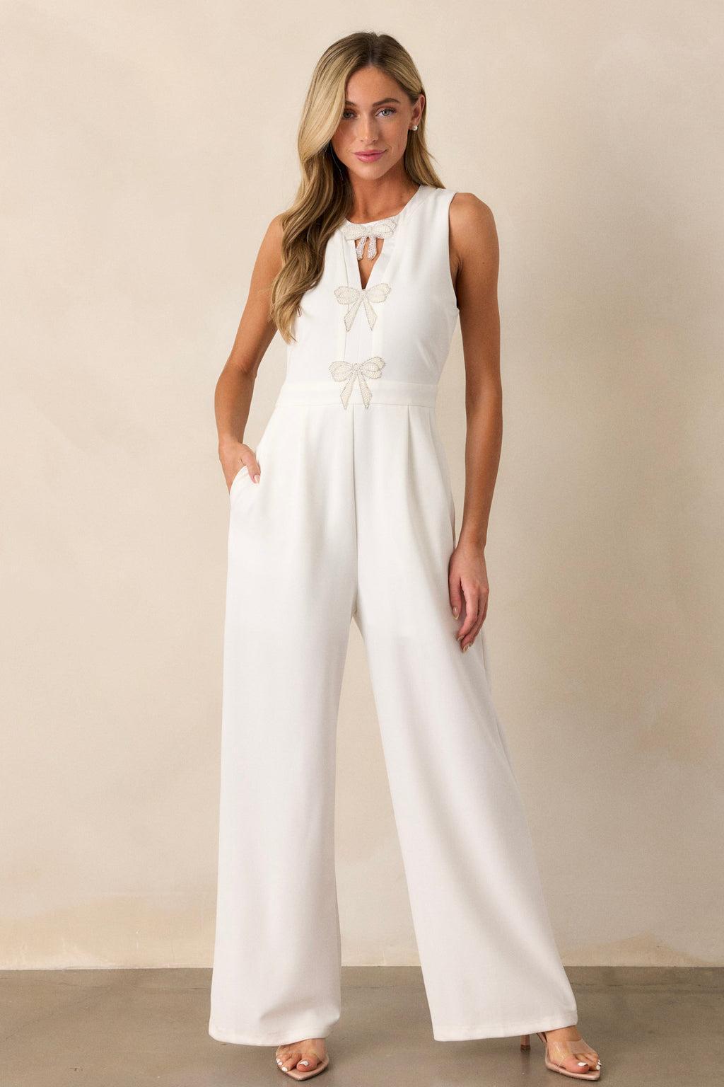 Luminous Bliss White Sleeveless Jumpsuit Product Image