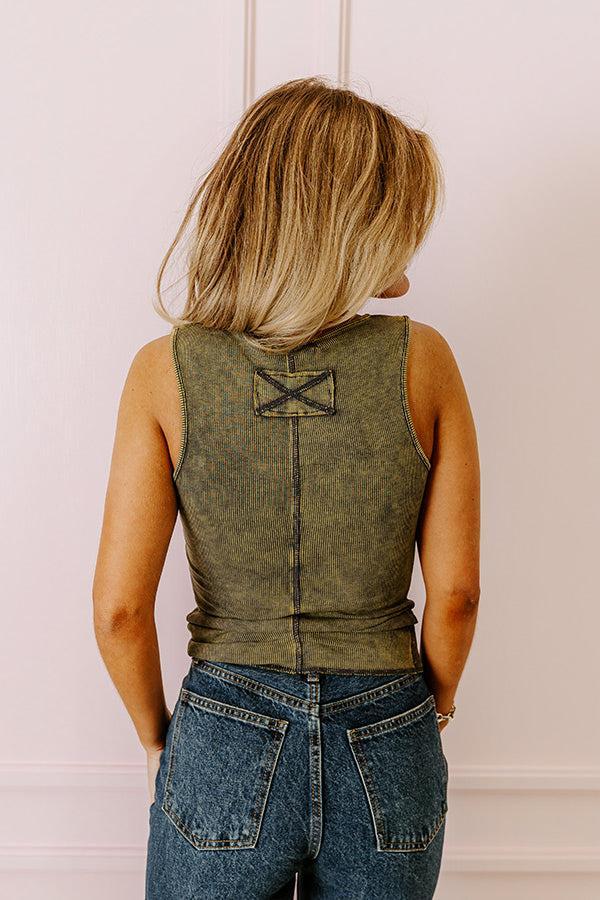 Summer Sweetness Ribbed Tank In Army Green Product Image