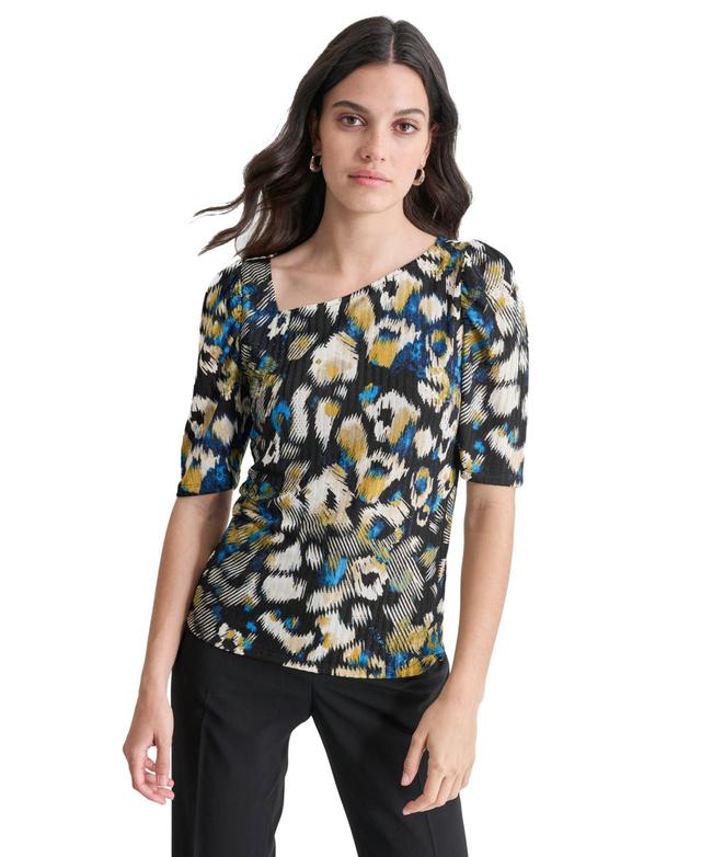 Dkny Womens Printed Ribbed Knit Top Product Image