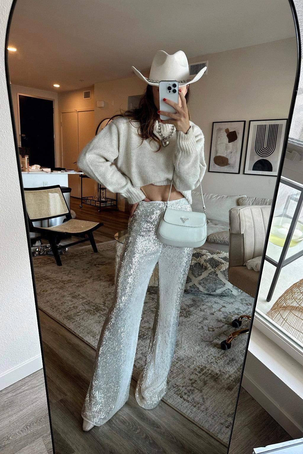 Genevieve White Sequin Trousers Product Image