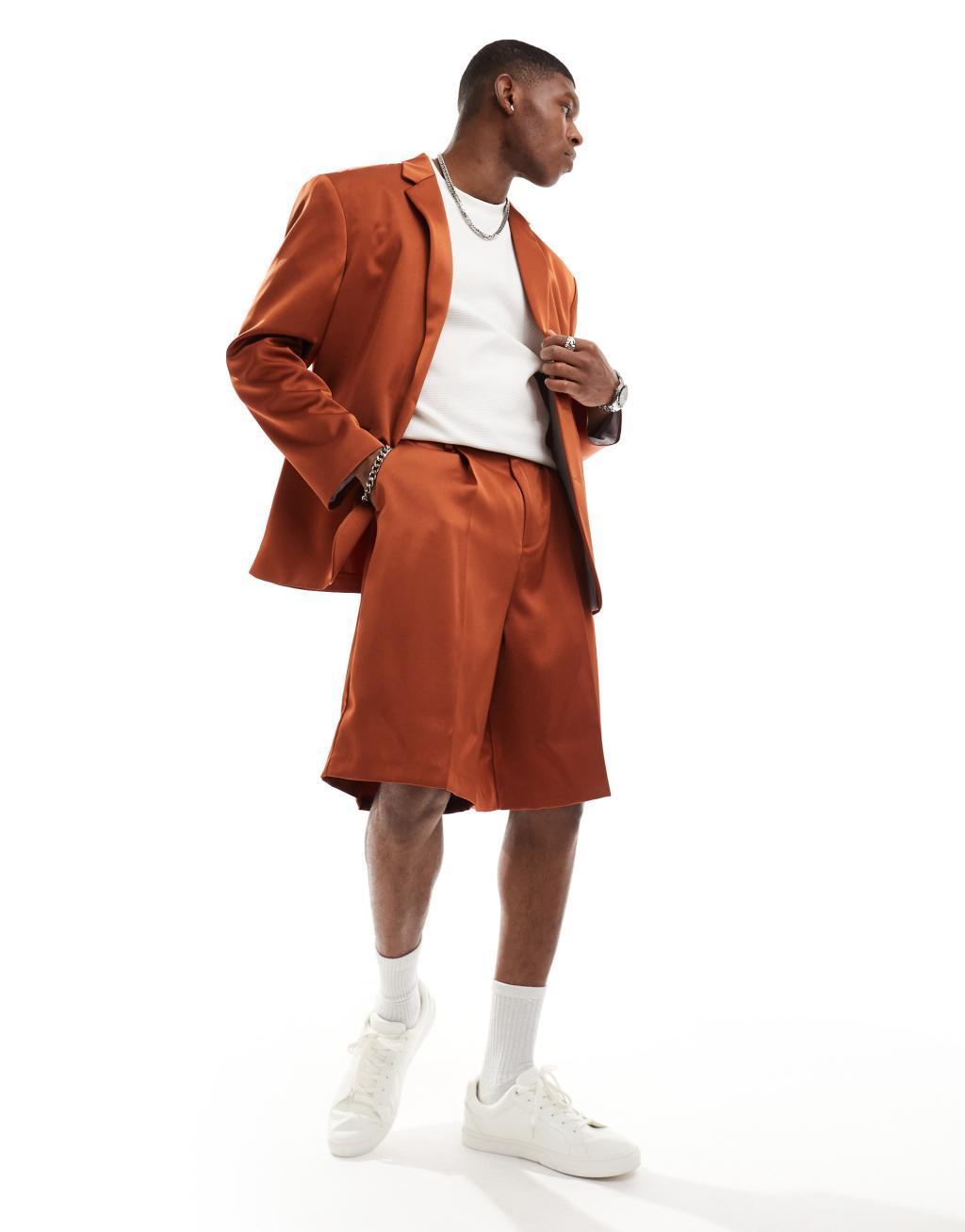 ASOS DESIGN pull on bermuda suit shorts in tobacco Product Image