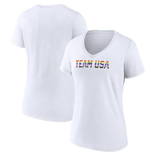 Womens Fanatics Branded White Team USA Pride Striped V-Neck T-Shirt Product Image